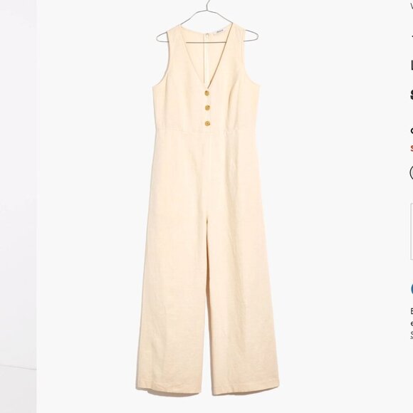 Madewell Linen-Blend Sleeveless Button-Front Jumpsuit Size 4 - Picture 3 of 9